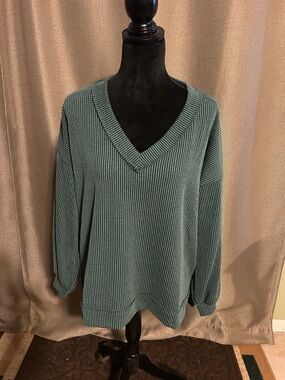 Altar'd State Teal Ribbed V-Neck Sweater